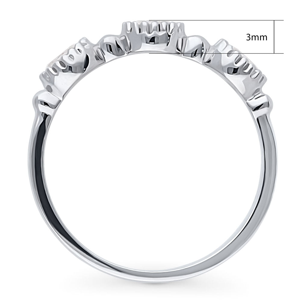 Angle view of Milgrain Bezel Set Oval CZ Half Eternity Ring in Sterling Silver