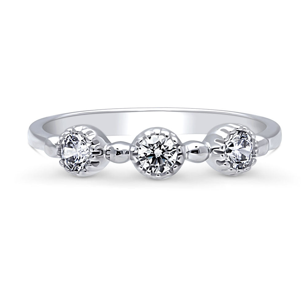 Milgrain Bezel Set CZ Half Eternity Ring in Sterling Silver, 1 of 9