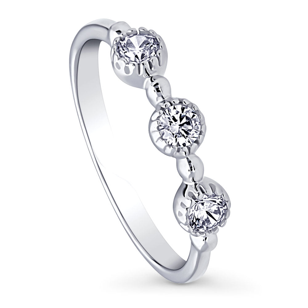 Front view of Milgrain Bezel Set CZ Half Eternity Ring in Sterling Silver, 4 of 9