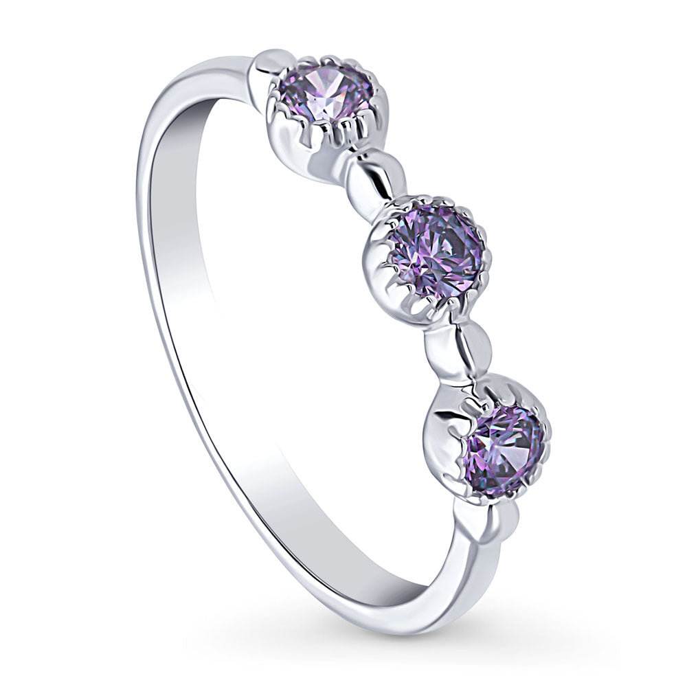 Front view of Milgrain Purple Pave Set CZ Half Eternity Ring in Sterling Silver, 4 of 8
