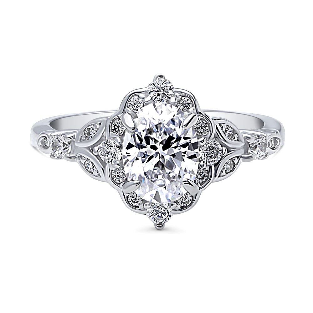 Halo Art Deco Oval CZ Ring in Sterling Silver, 1 of 13