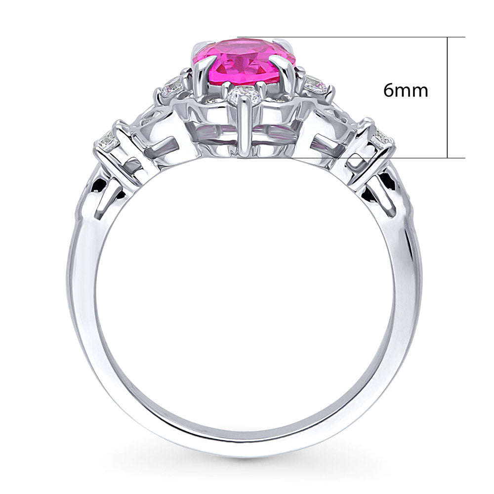 Alternate view of Halo Art Deco Pink Oval CZ Ring in Sterling Silver, 8 of 11