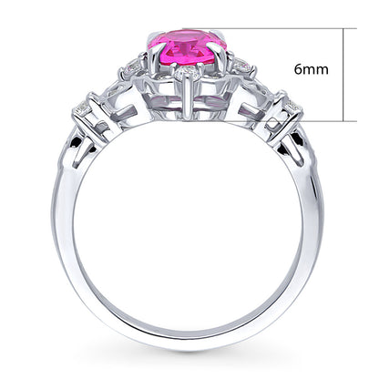 Halo Art Deco Pink Oval CZ Ring in Sterling Silver