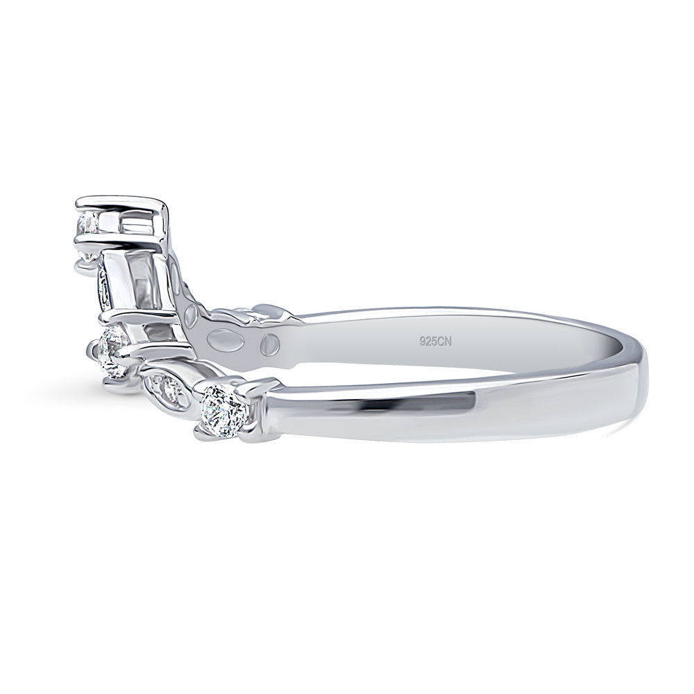 Angle view of Wishbone Chevron Art Deco V Shaped CZ Band in Sterling Silver, 5 of 8