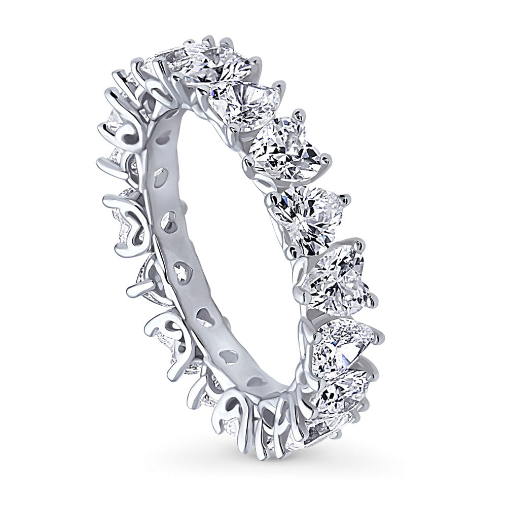 Front view of Heart Heart CZ Eternity Ring in Sterling Silver, 4 of 9