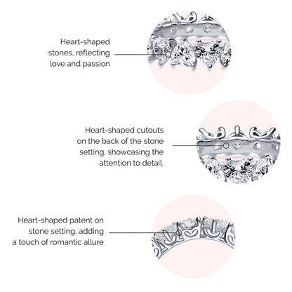 Heart Heart CZ Eternity Ring in Sterling Silver