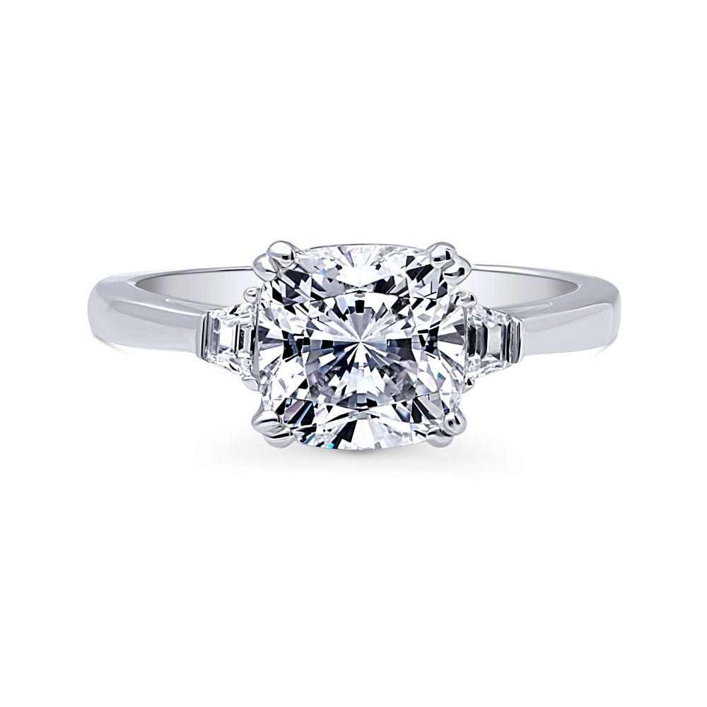 3-Stone 3ct Cushion CZ Ring in Sterling Silver, 1 of 9