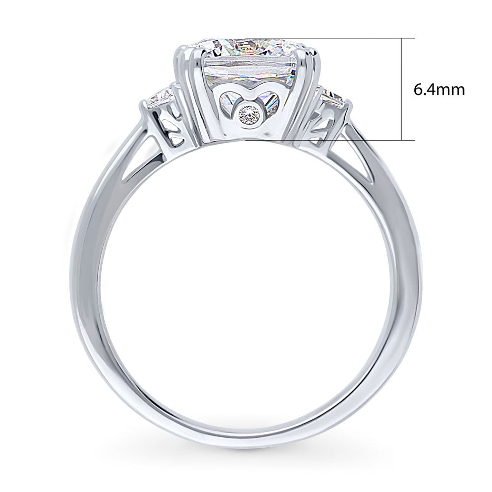 Alternate view of 3-Stone 3ct Cushion CZ Ring in Sterling Silver, 8 of 9