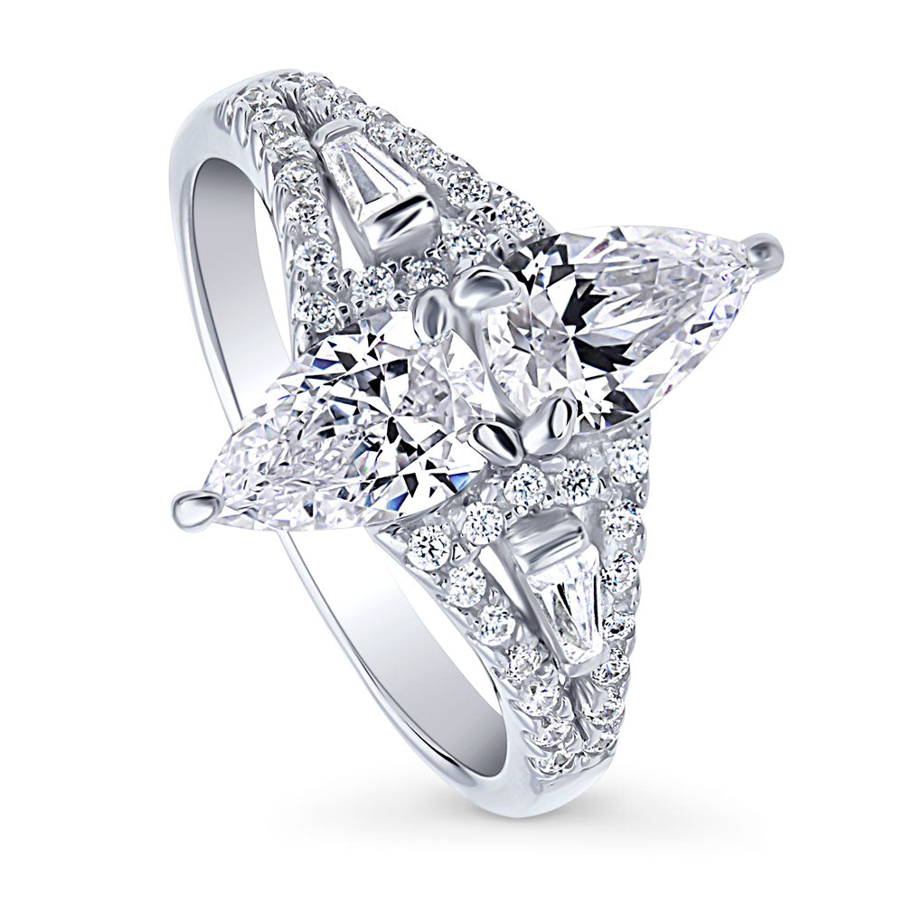Front view of 2-Stone Art Deco CZ Ring in Sterling Silver, 4 of 10