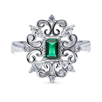 Art Deco Filigree CZ Ring in Sterling Silver