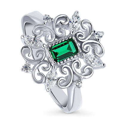 Art Deco Filigree CZ Ring in Sterling Silver