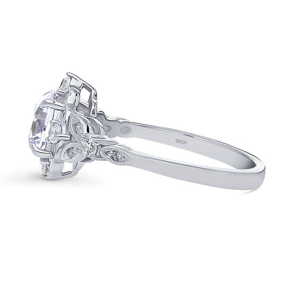 Halo Art Deco CZ Ring in Sterling Silver