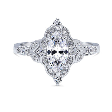Halo Art Deco Marquise CZ Ring in Sterling Silver