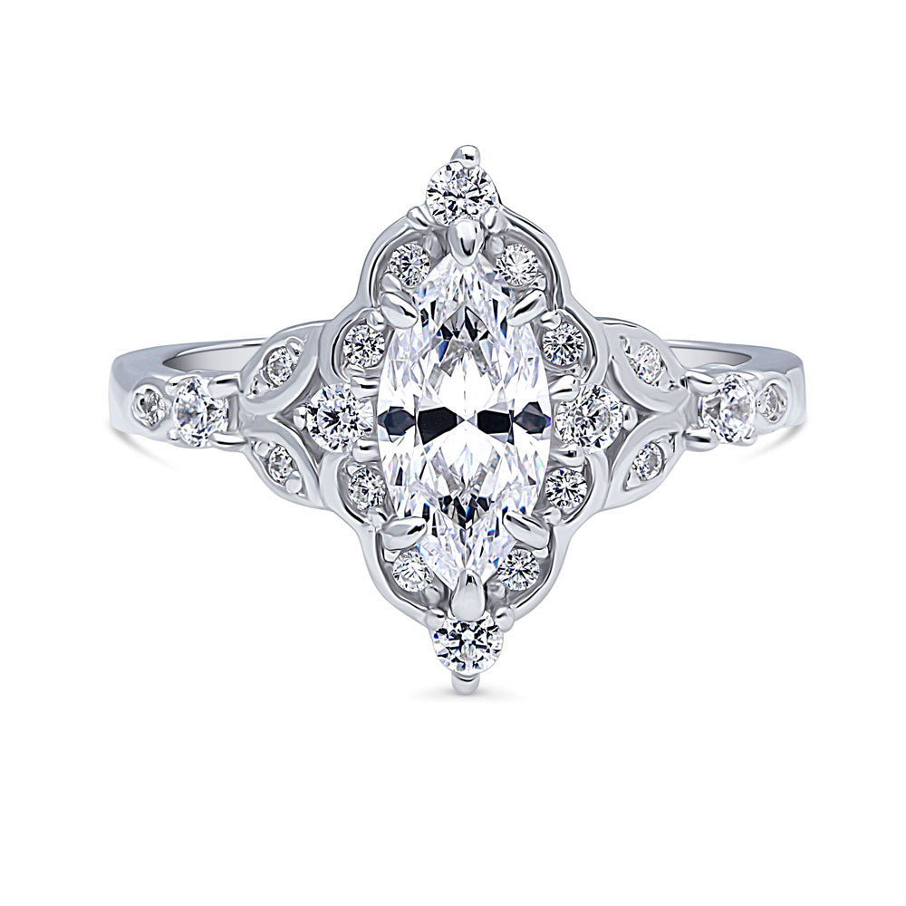 Halo Art Deco Marquise CZ Ring in Sterling Silver, 1 of 9