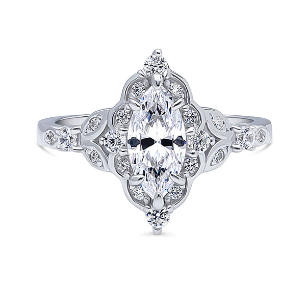 Silver Halo Art Deco CZ Wedding Engagement Promise Ring