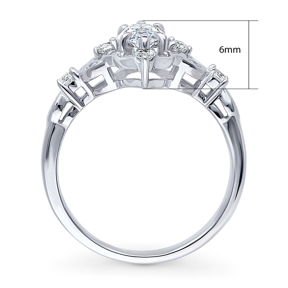 Alternate view of Halo Art Deco Marquise CZ Ring in Sterling Silver, 8 of 9