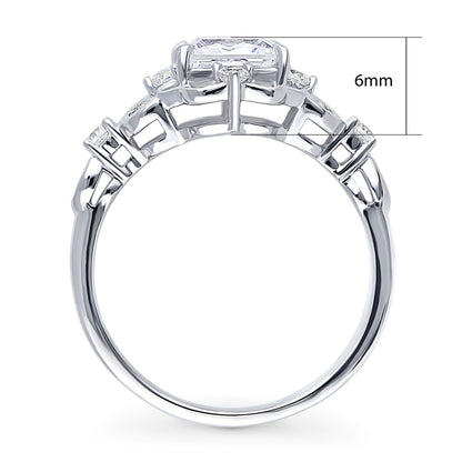 Halo Art Deco Princess CZ Ring in Sterling Silver