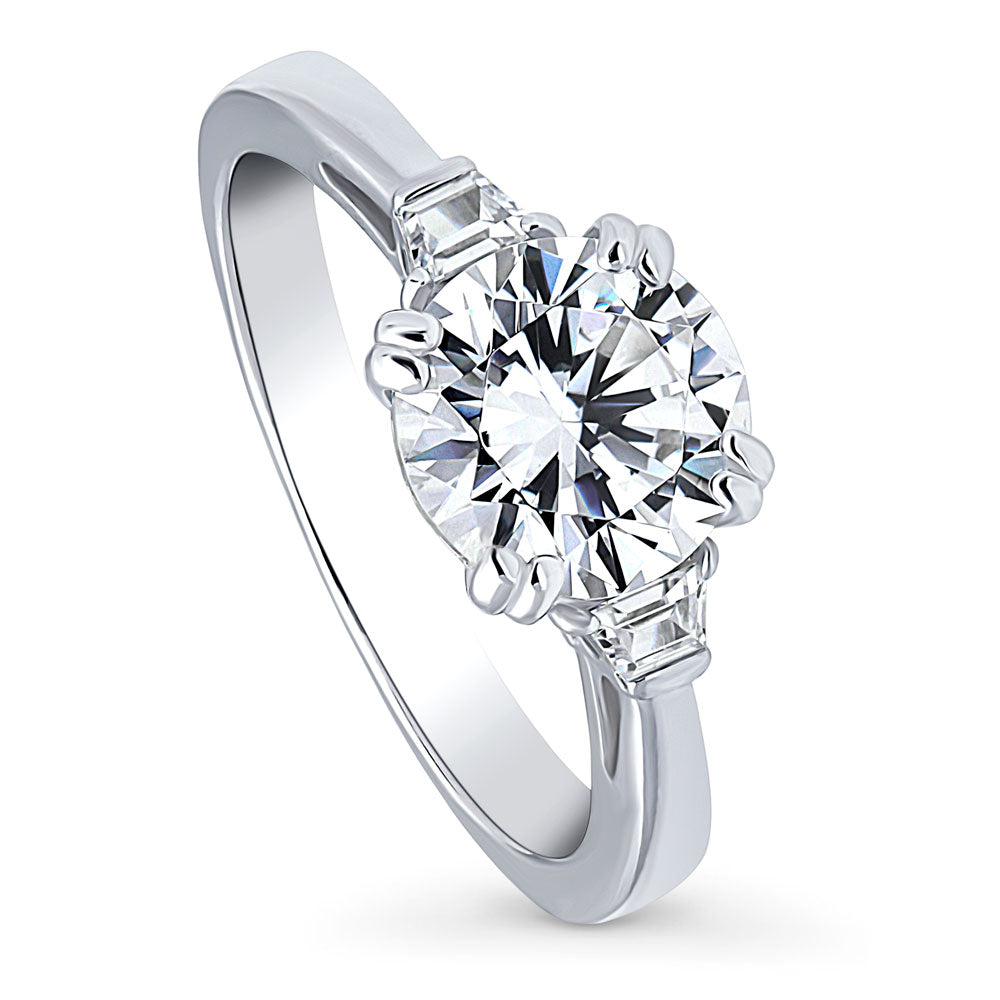 Front view of 3-Stone 2ct CZ Ring in Sterling Silver, 4 of 10