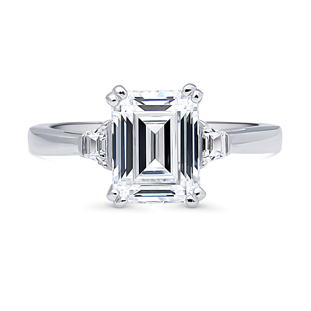 3-Stone Emerald Cut CZ Ring in Sterling Silver, 1 of 10