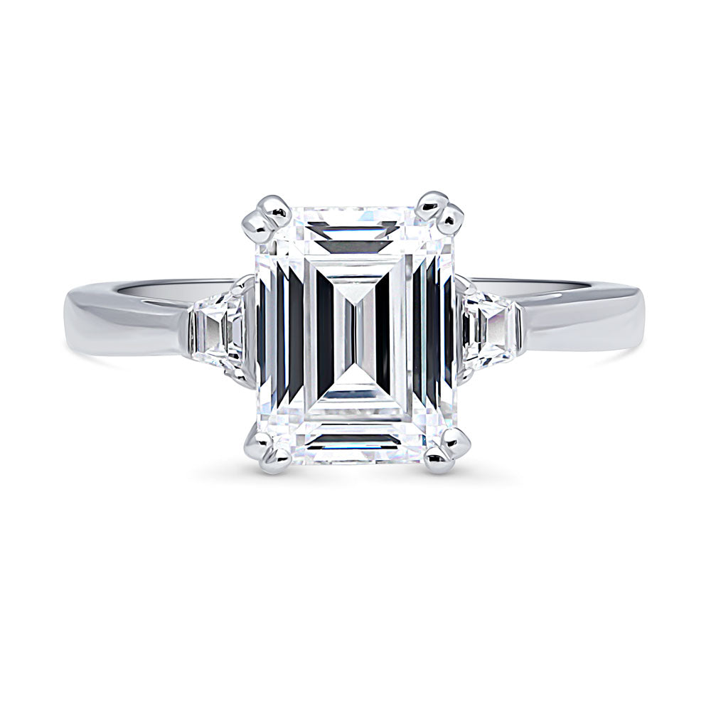 3-Stone 2.6ct Emerald Cut CZ Ring in Sterling Silver