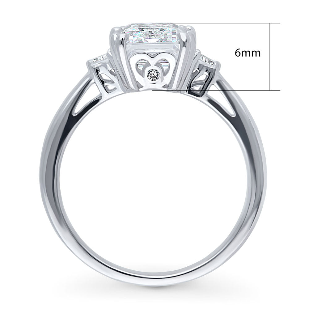 Alternate view of 3-Stone Emerald Cut CZ Ring in Sterling Silver, 8 of 10