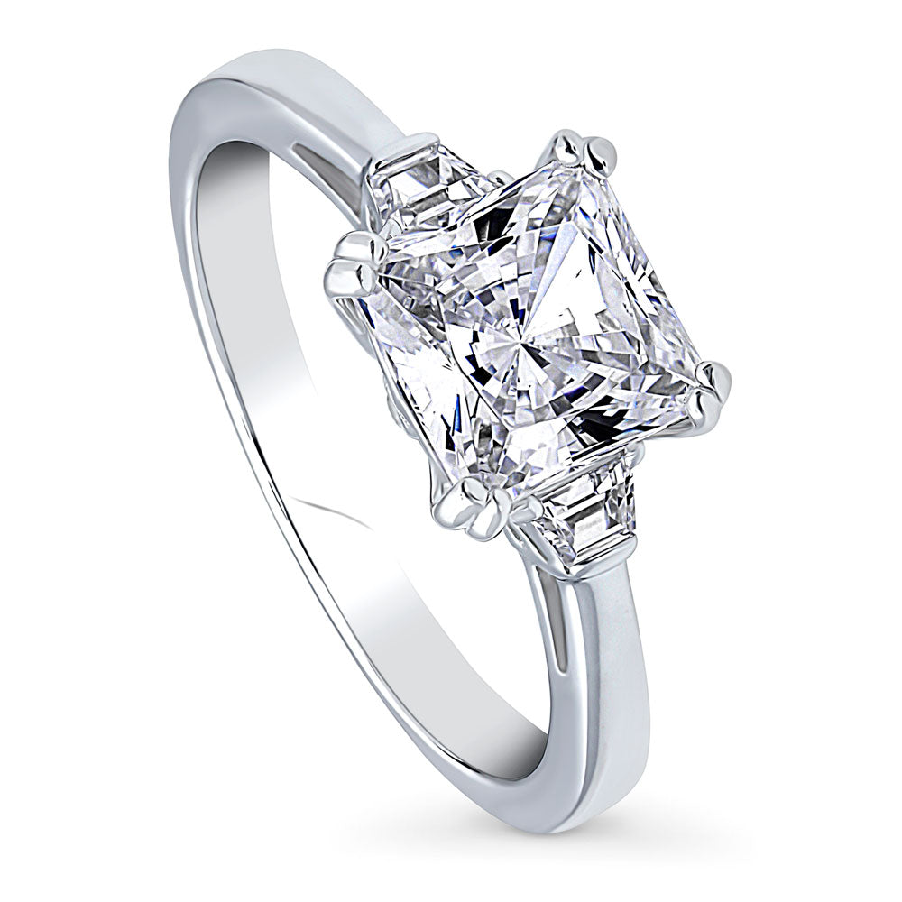 Front view of 3-Stone 2ct Princess CZ Ring in Sterling Silver, 4 of 8