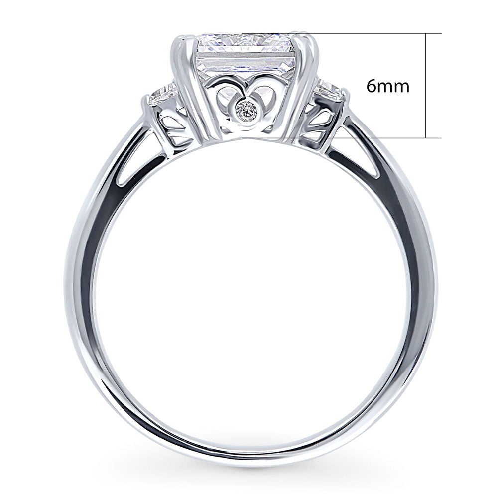 Alternate view of 3-Stone Princess CZ Ring in Sterling Silver, 7 of 8