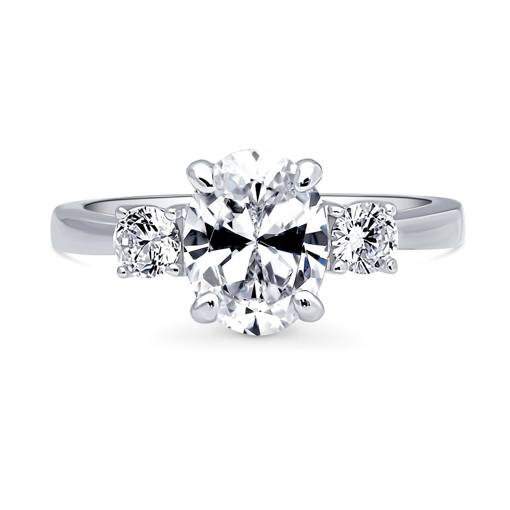 3-Stone Oval CZ Ring in Sterling Silver, 1 of 9