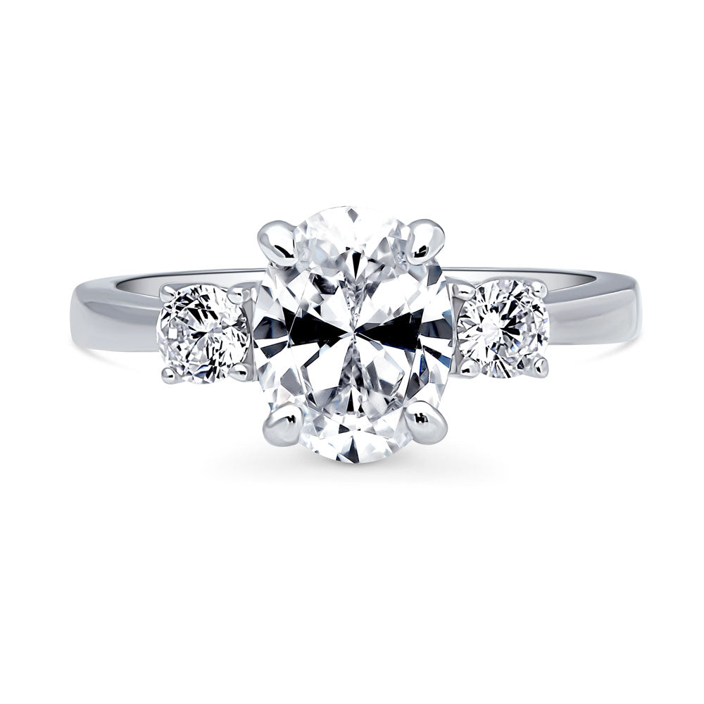 3-Stone 1.8ct Oval CZ Ring in Sterling Silver, 1 of 9