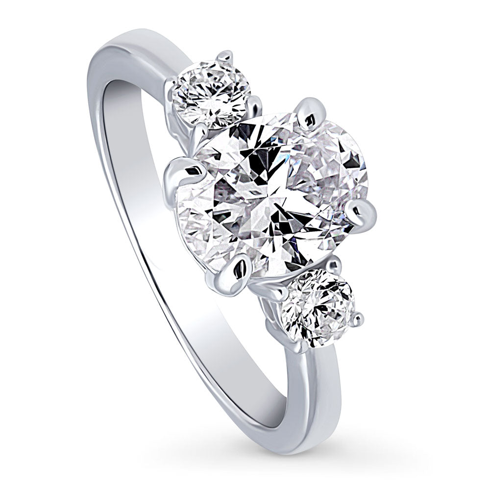 Front view of 3-Stone 1.8ct Oval CZ Ring in Sterling Silver, 4 of 9
