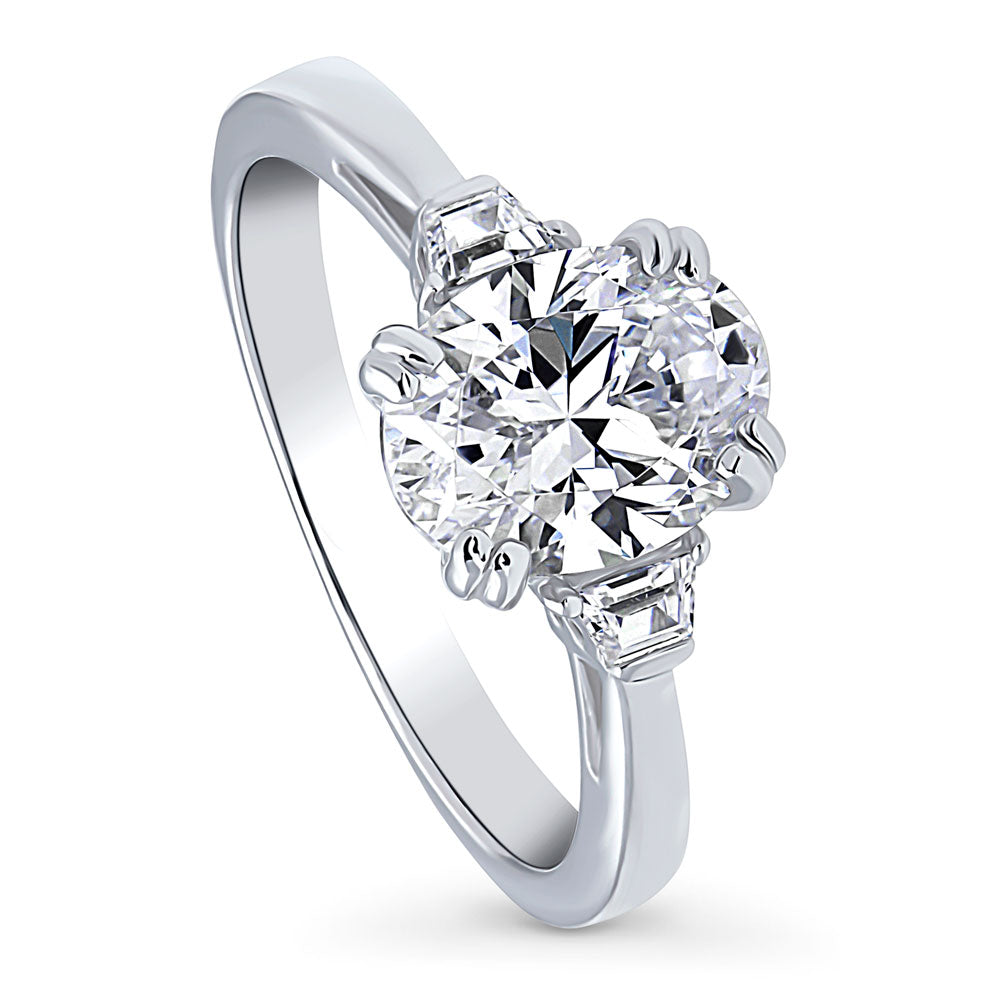 Front view of 3-Stone Oval CZ Ring in Sterling Silver, 4 of 10