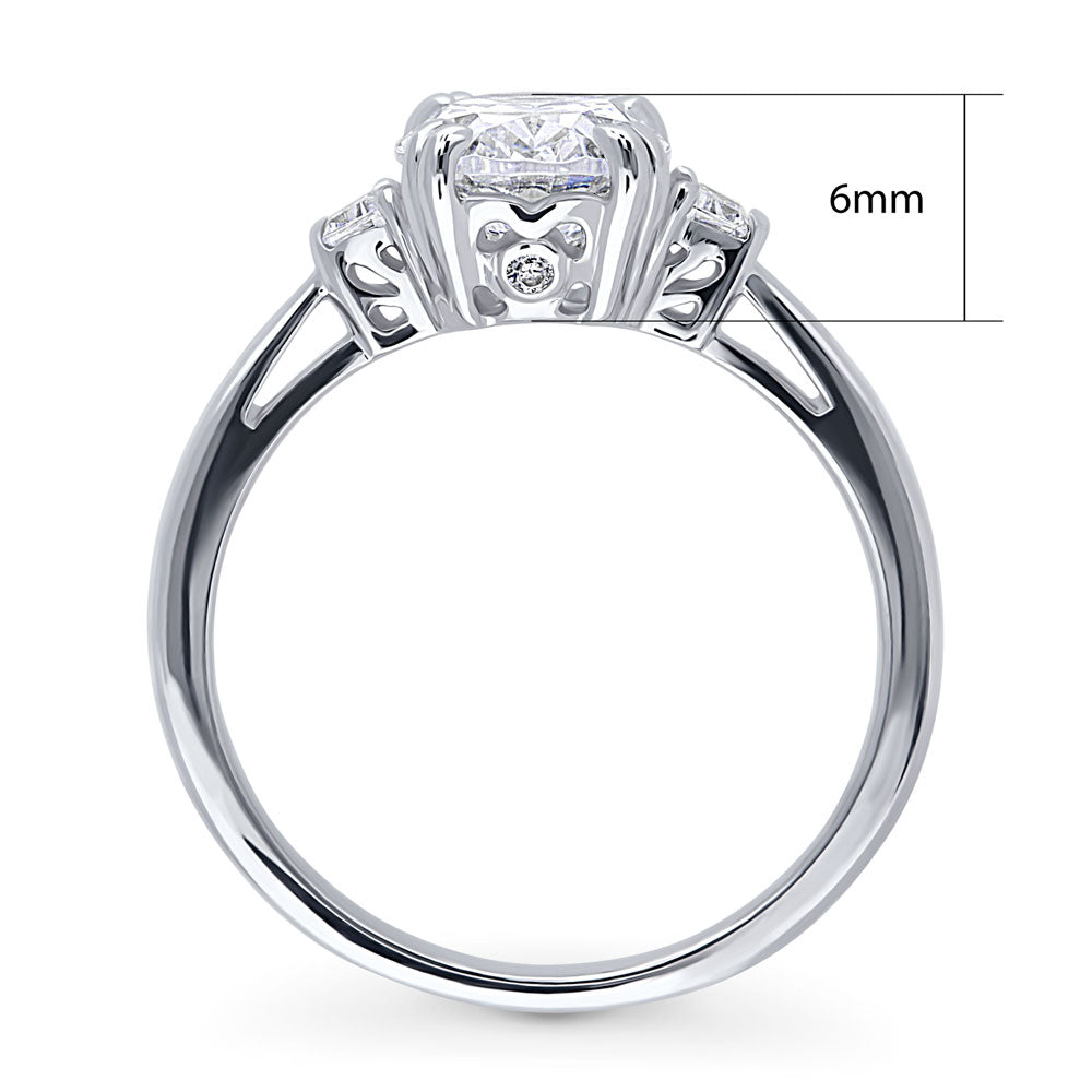 Alternate view of 3-Stone Oval CZ Ring in Sterling Silver, 8 of 10