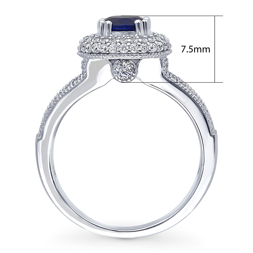 Alternate view of Halo Sapphire-Blue CZ Split Shank Ring in Sterling Silver, 8 of 11