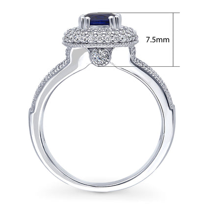Halo Sapphire-Blue CZ Split Shank Ring in Sterling Silver