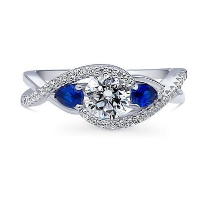 3-Stone Woven Bypass 0.8ct CZ Ring in Sterling Silver