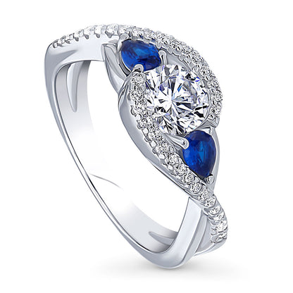 3-Stone Woven Bypass 0.8ct CZ Ring in Sterling Silver