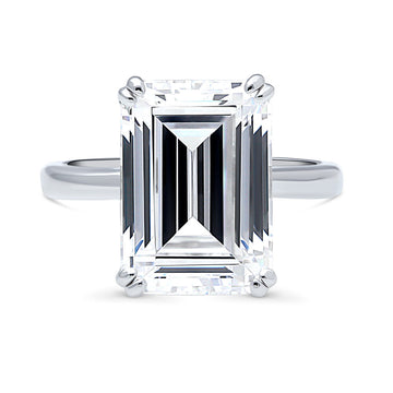 Solitaire 8.5ct Emerald Cut CZ Statement Ring in Sterling Silver