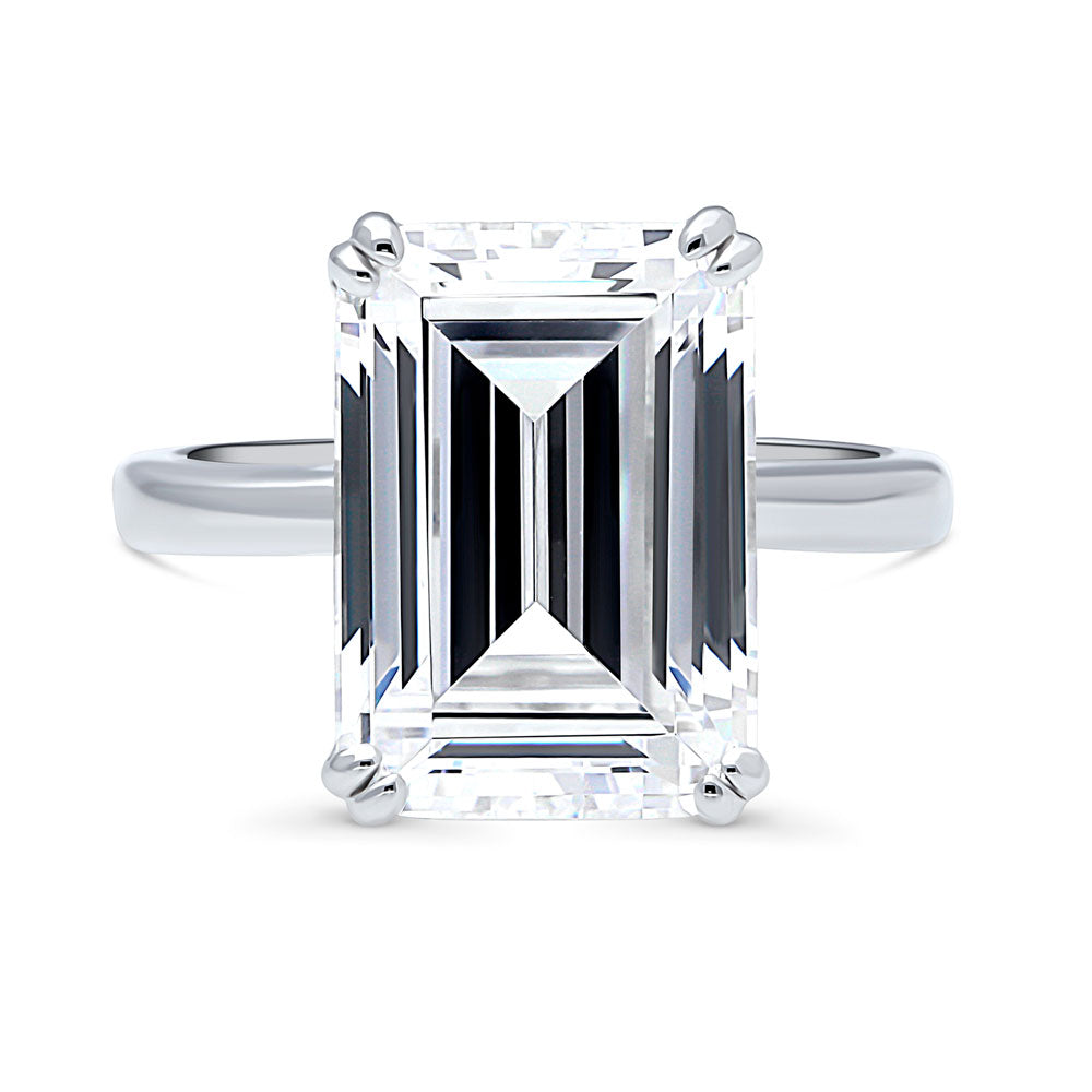 Solitaire 8.5ct Emerald Cut CZ Statement Ring in Sterling Silver, 1 of 11