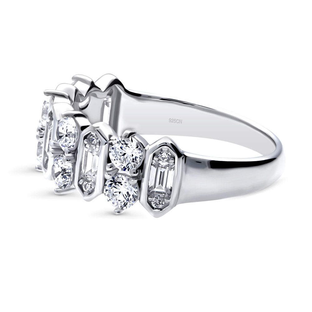 Angle view of Cluster Art Deco CZ Band in Sterling Silver, 5 of 13