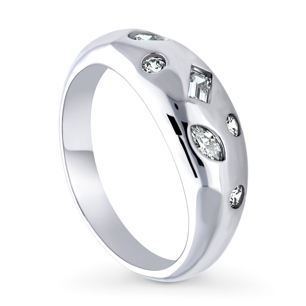 Front view of Dome CZ Stackable Band in Sterling Silver, 4 of 12