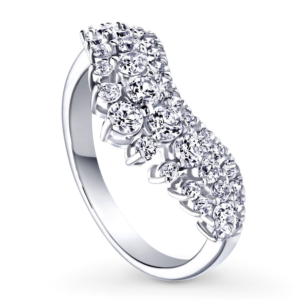 Front view of Wishbone Chevron Crown Graduated CZ Band in Sterling Silver, 4 of 9
