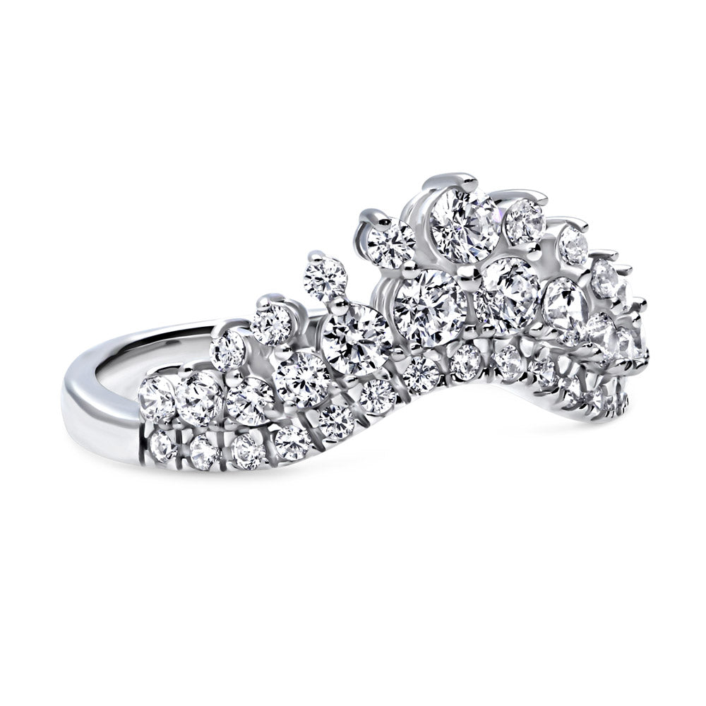 Side view of Wishbone Chevron Crown Graduated CZ Band in Sterling Silver, 8 of 9