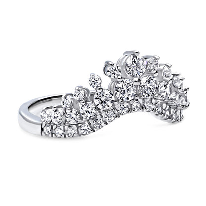 Wishbone Chevron Crown Graduated CZ Band in Sterling Silver