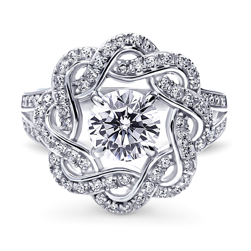 Flower Woven Ribbon Wreath CZ Split Shank Ring in Sterling Silver, 1 of 12