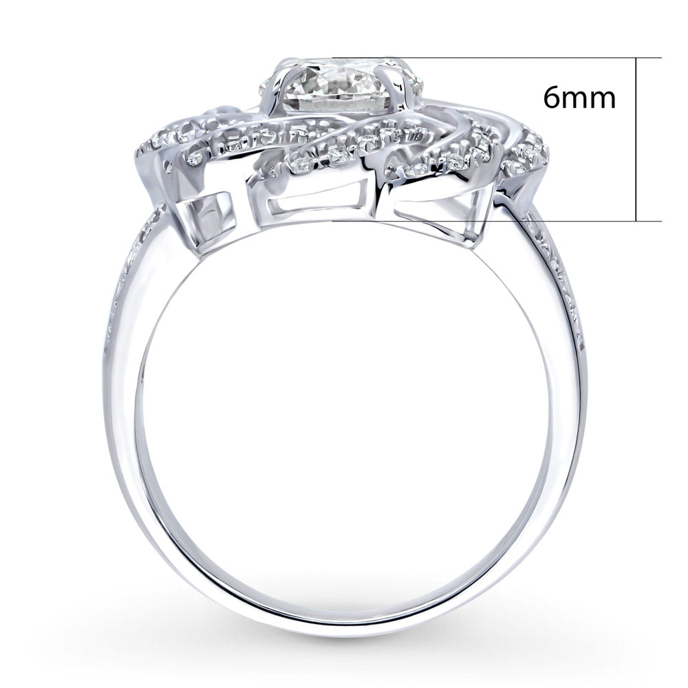 Flower Woven Ribbon Wreath CZ Split Shank Ring in Sterling Silver