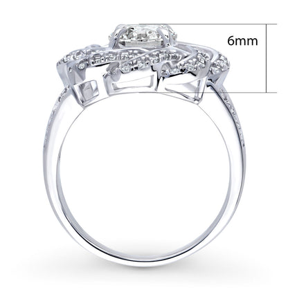 Flower Woven Ribbon Wreath CZ Split Shank Ring in Sterling Silver