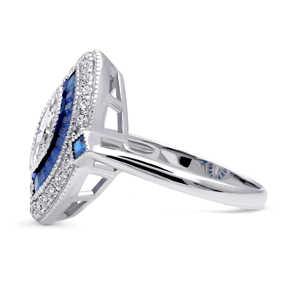 Angle view of Navette Halo Art Deco Milgrain CZ Ring in Sterling Silver, 5 of 9
