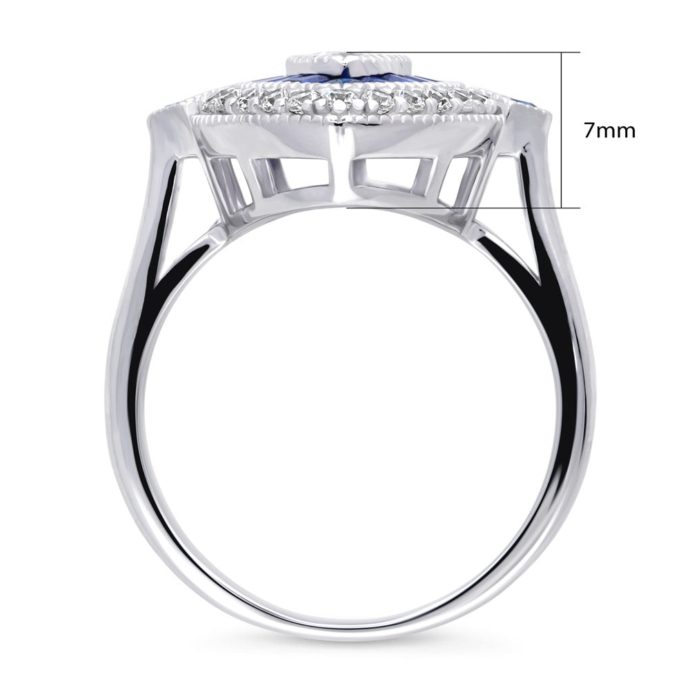 Navette Halo Art Deco Milgrain CZ Ring in Sterling Silver