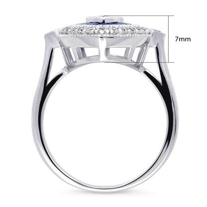 Navette Halo Art Deco Milgrain CZ Ring in Sterling Silver