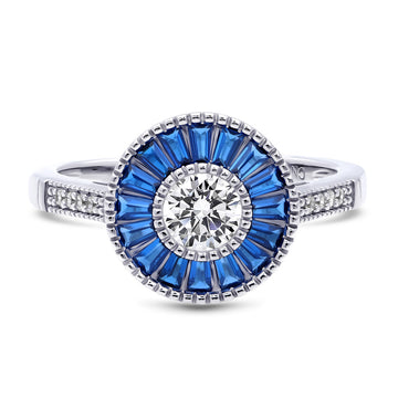 Halo Art Deco Round CZ Ring in Sterling Silver